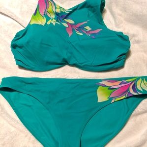 Athleta Teal Flower Sport Bikini